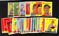 Lot of (33) Signed 1958 Topps Baseball Cards w. Moon, Conley, Pafko, Plews, Garcia, Grissom, and Sauer, + (JSA Auction Letter)