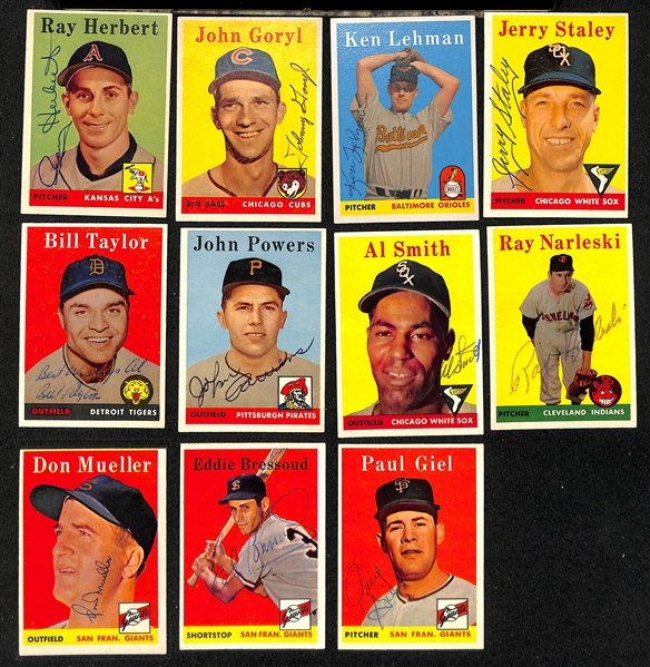 Lot of (33) Signed 1958 Topps Baseball Cards w. Moon, Conley, Pafko, Plews, Garcia, Grissom, and Sauer, + (JSA Auction Letter)