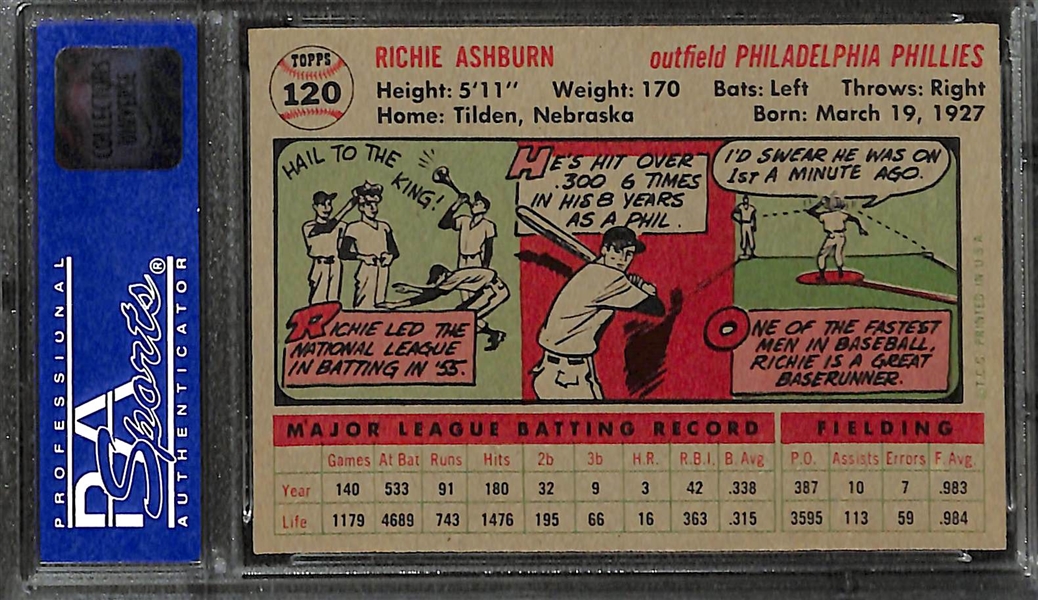 1956 Topps Richie Ashburn  #120 Graded PSA 8 NM-MT (Pack-Fresh Appearance!)