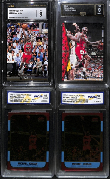 Lot of (8) Graded Michael Jordan Graded Basketball Cards w. 1994 SP # MJ1 GMA 9, 1992-93 Fleer Ultra # 216 CSG 9.5, 1990 Hoops # 65 PSA 9 and More 