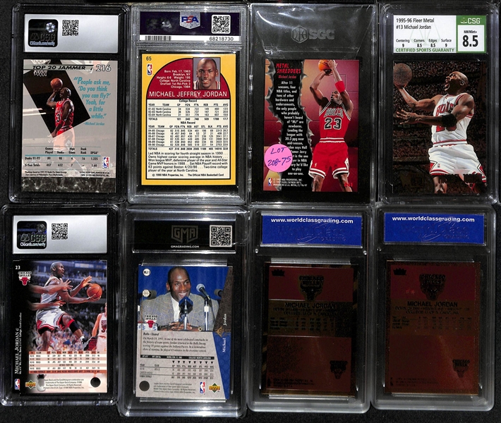 Lot of (8) Graded Michael Jordan Graded Basketball Cards w. 1994 SP # MJ1 GMA 9, 1992-93 Fleer Ultra # 216 CSG 9.5, 1990 Hoops # 65 PSA 9 and More 