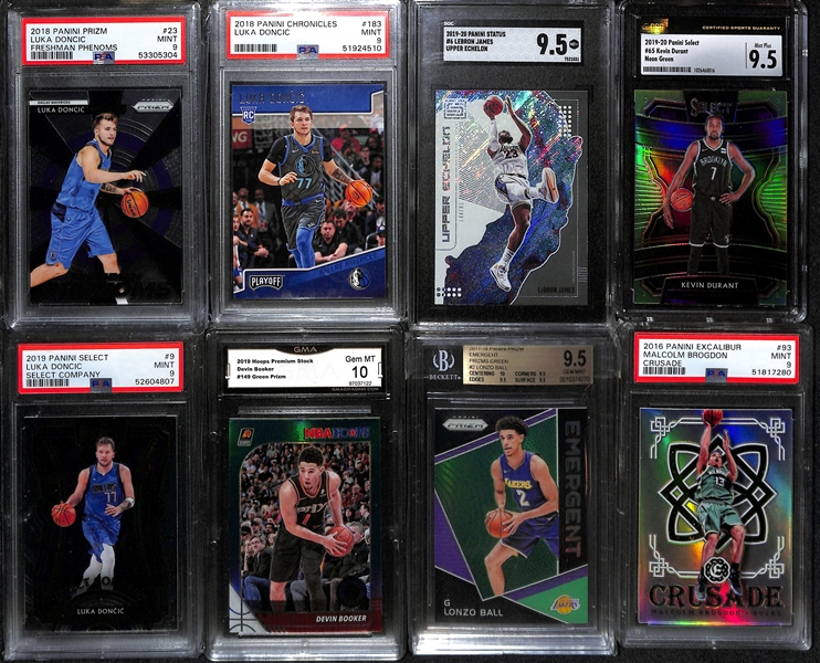 Lot of (8) Graded Basketball All-Star and Rookie Lot w. (2) Luka Doncic Rookies and LeBron James Insert