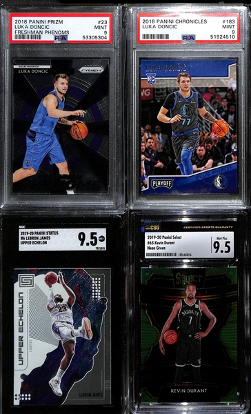 Lot of (8) Graded Basketball All-Star and Rookie Lot w. (2) Luka Doncic Rookies and LeBron James Insert