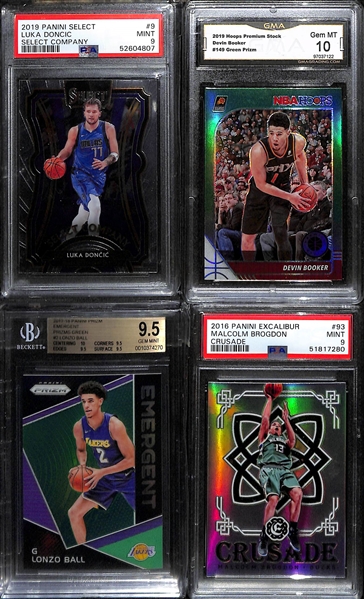 Lot of (8) Graded Basketball All-Star and Rookie Lot w. (2) Luka Doncic Rookies and LeBron James Insert