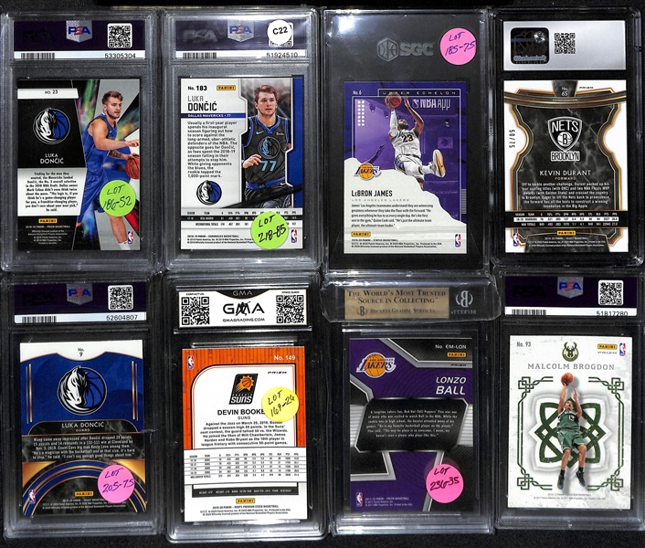 Lot of (8) Graded Basketball All-Star and Rookie Lot w. (2) Luka Doncic Rookies and LeBron James Insert