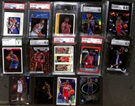 Lot of (20) Mostly Graded Philadelphia 76ers Lot w. (2) 1986 Fleer Julius Erving PSA 8s, Embiid, Iverson, and Maxey Rookies, More!