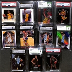 Lot of (13) Graded NBA Basketball Cards w. (7) Kobe Bryant Cards Inc. 1999-00 UD Encore Graded BGS 7 and 2017 Hoops Magic Johnson Ink Autograph Graded PSA 9