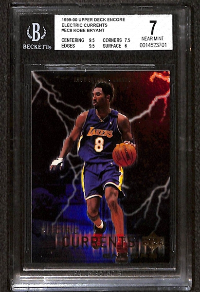 Lot of (13) Graded NBA Basketball Cards w. (7) Kobe Bryant Cards Inc. 1999-00 UD Encore Graded BGS 7 and 2017 Hoops Magic Johnson Ink Autograph Graded PSA 9