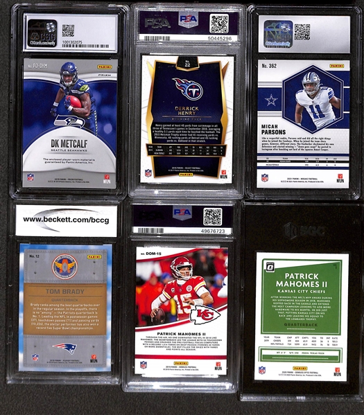 Lot of (16) Graded NFL Football Rookies, Stars, Autographs Inc. Tom Brady, Patrick Mahomes, Micah Parsons, Derrick Henry, DK Metcalf and Others