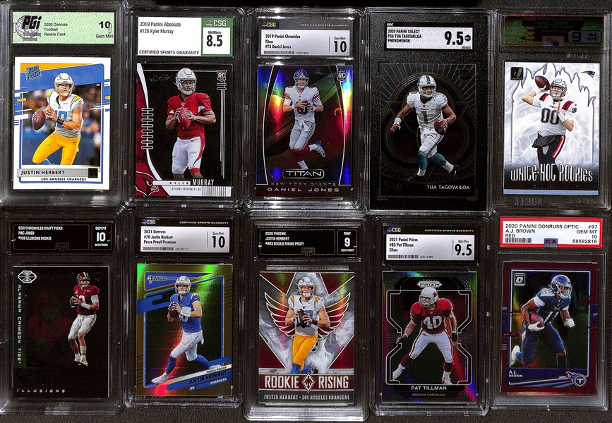 Lot of (18) Graded NFL Rookies and Stars Lot w. 2017 Leaf Special Release Patrick Mahomes RC PSA 8, 2022 Onyx Premium Justin Herbert Auto PSA 10 and Much More!