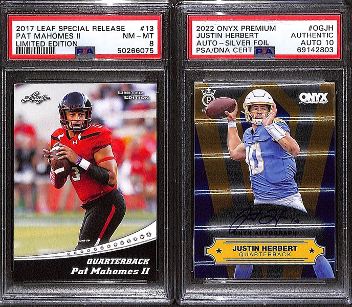 Lot of (18) Graded NFL Rookies and Stars Lot w. 2017 Leaf Special Release Patrick Mahomes RC PSA 8, 2022 Onyx Premium Justin Herbert Auto PSA 10 and Much More!