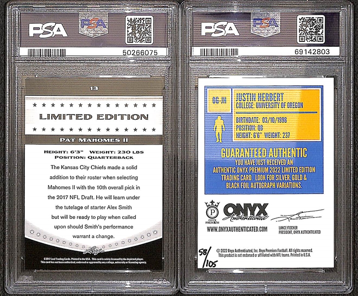 Lot of (18) Graded NFL Rookies and Stars Lot w. 2017 Leaf Special Release Patrick Mahomes RC PSA 8, 2022 Onyx Premium Justin Herbert Auto PSA 10 and Much More!