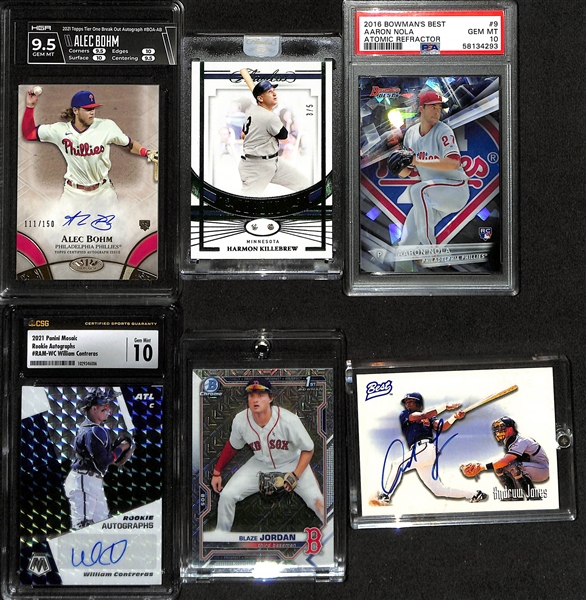 Lot of (40+) Baseball Rookies, Star, Patch, Graded and Autographed Lot w. 2021 Topps Tier 1 Alex Bohm Auto /150 HGA 9.5, 2021 Flawless Hamon Killebrew Dual Diamond /5, and Much More