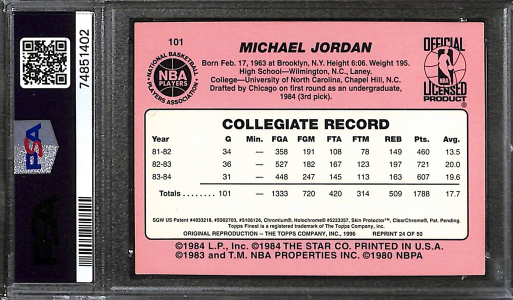 1996 Stadium Club Finest Chrome Michael Jordan 1985 Star Reprint Graded PSA 7