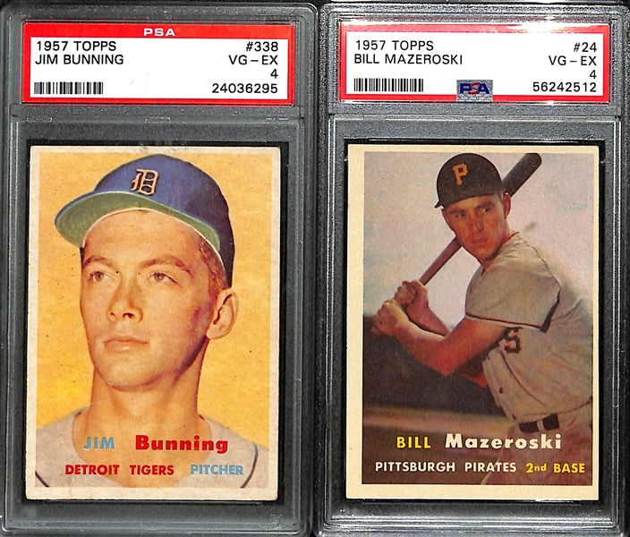 Jim Bunning and Bill Mazeroski 1957 Topps Baseball Rookie Cards each Graded PSA 4 