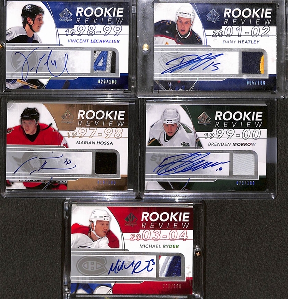 Lot of (5) 2008-09 SP Authentic Rookie Review Patch Autographs each (#/100) inc. Vincent Lecavalier, Dany Heatley, Marian Hossa, Brenden Morrow, Michael Ryder