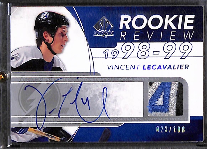 Lot of (5) 2008-09 SP Authentic Rookie Review Patch Autographs each (#/100) inc. Vincent Lecavalier, Dany Heatley, Marian Hossa, Brenden Morrow, Michael Ryder