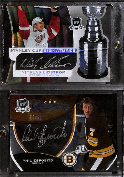 Lot of (28) Late 2000s Upper Deck Autographs Rookies and Jerseys inc. 2008-09 The Cup Pavel Datsyuk Stanley Cup Signatures (#/50), 2008-09 The Cup Nicklas Lidstrum Stanley Cup Signatures (#/50),...