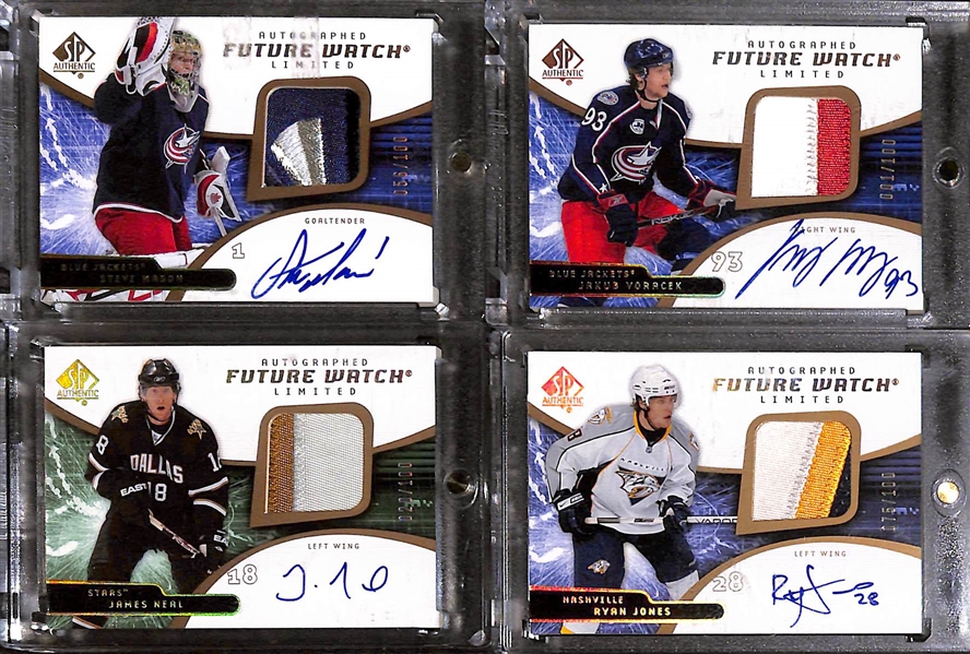 Lot of (16) 2008-09 SP Authentic Future Watch Rookie Patch Autograph (#/100) inc. Jakub Voracek, Ryan Stone, Steve Mason, James Neal, Ryan Jones, Teddy Purcell, etc