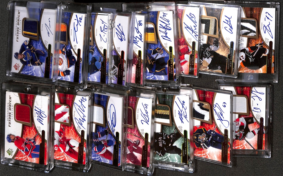 Lot of (16) 2008-09 SP Authentic Future Watch Rookie Patch Autograph (#/100) inc. Alex Pietrangelo, Josh Bailey, Zach Boigosian, Erik Ersberg, Mikkel Boedker, +