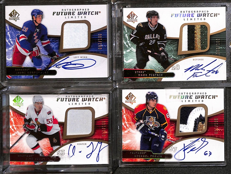 Lot of (16) 2008-09 SP Authentic Future Watch Rookie Patch Autograph (#/100) inc. Alex Pietrangelo, Josh Bailey, Zach Boigosian, Erik Ersberg, Mikkel Boedker, +