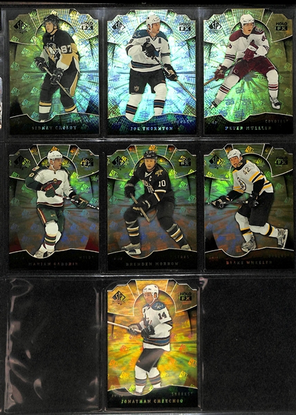 Lot of (58) 2008-09 SP Authentic Future Watch Rookie Autographs and Holo FX Inserts inc. Patric Hornqvist Autograph (#/999), Jakub Voracek Autograph (#/999), Sidney Crosby Gold Die Cut Case Hit, +