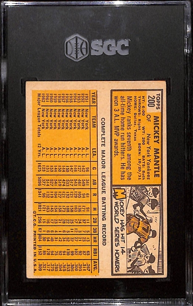 1963 Topps #200 Mickey Mantle Graded SGC 3.5