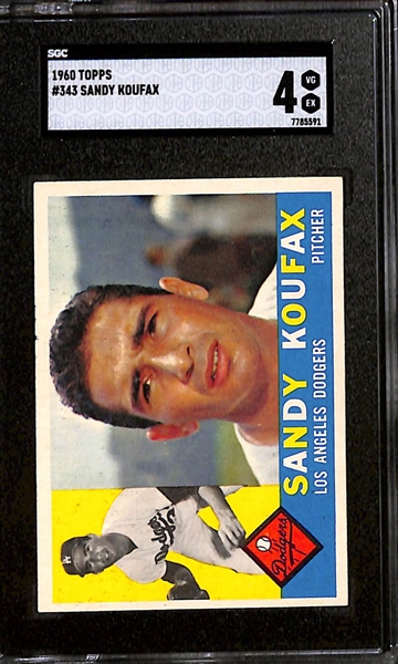 Lot of (3) Topps SGC Graded Sandy Koufax Baseballl Cards From 1958 (Graded 3), 1960 (Graded 4), and 1962 (Graded 4)