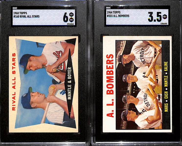 Lot of (2) SGC Graded Topps Mickey Mantle Baseball Cards Inc. 1960 Rival All Stars w. Mantle & Boyer (Graded 6), and 1964 A.L Bombers w. Maris, Cash, Mantle, and Kaline (Graded 3.5)