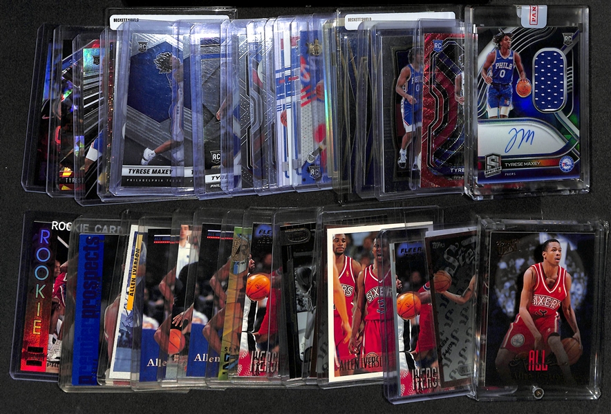 Lot of (23) Tyrese Maxey and (16) Allen Iverson Rookie Basketball Inc. 2021 Spectra Tyrese Maxey RPA #d /149