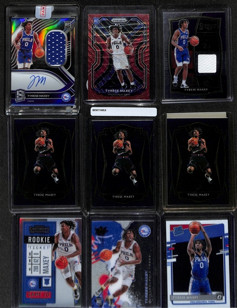 Lot of (23) Tyrese Maxey and (16) Allen Iverson Rookie Basketball Inc. 2021 Spectra Tyrese Maxey RPA #d /149