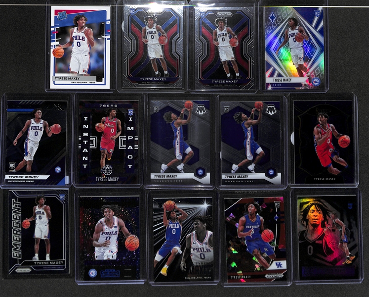 Lot of (23) Tyrese Maxey and (16) Allen Iverson Rookie Basketball Inc. 2021 Spectra Tyrese Maxey RPA #d /149