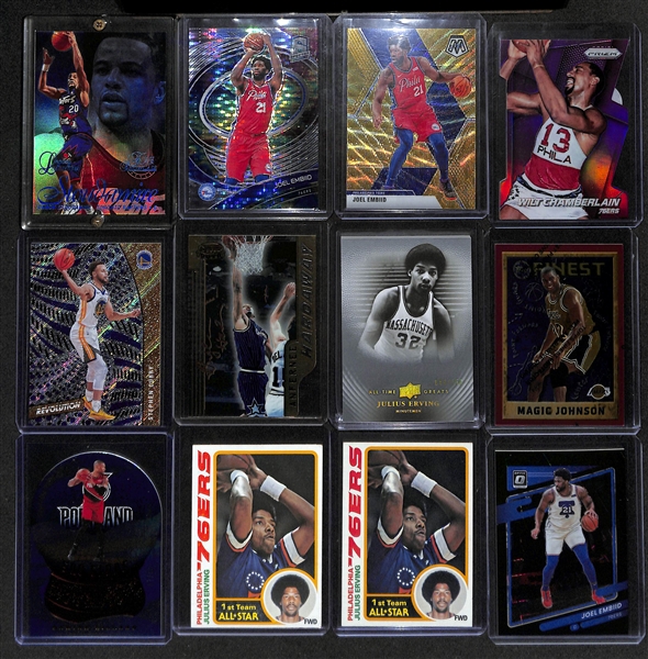 Lot of (30+) Modern and Vintage Basketball Cards w. Julius Erving, Wilt Chamberlain, Magic Johnson, Joel Embiid and More