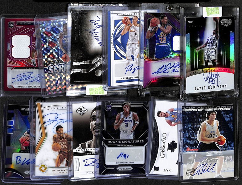 Lot of (12) Rookie and Star Autographs w. 2015-16 Gala David Robinson Starring Role Signatures /50, 2020-21 Select Karl Malone Patch Auto #d /35