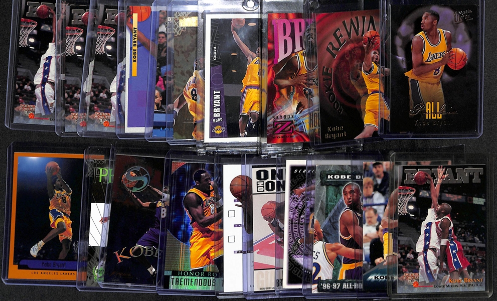 Lot of (20) Kobe Bryant Cards w. (13) Rookies Inc. Skybox Z Force # 142, Skybox Premium # 55, and Many More