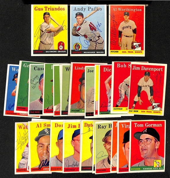 Lot of (32) Signed 1958 Baseball Cards w. Triandos, Pafko, and Worthington, + (JSA Auction Letter) 