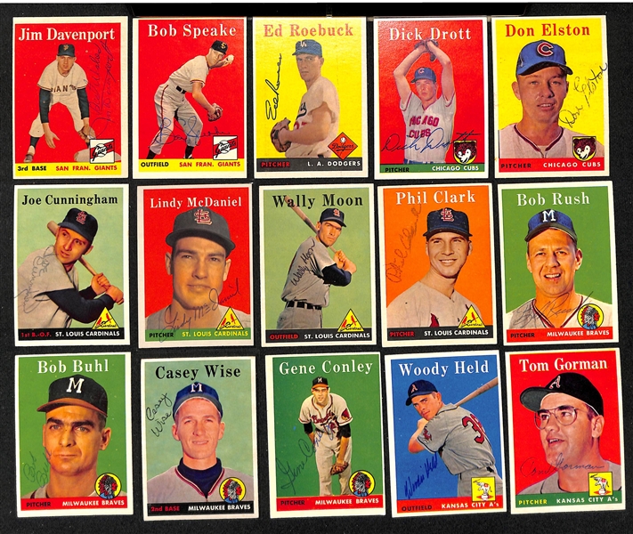 Lot of (32) Signed 1958 Baseball Cards w. Triandos, Pafko, and Worthington, + (JSA Auction Letter) 