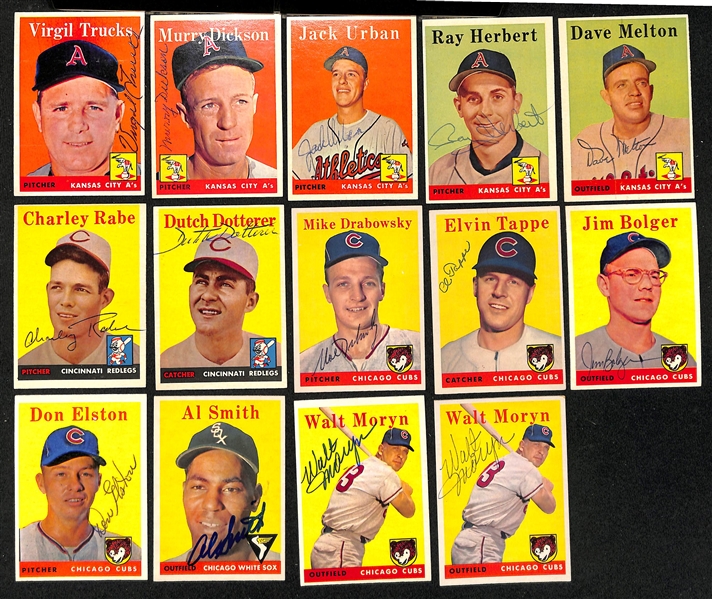 Lot of (32) Signed 1958 Baseball Cards w. Triandos, Pafko, and Worthington, + (JSA Auction Letter) 