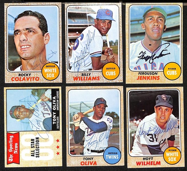 Lot of (43) Signed 1968 Topps Baseball Cards w. Colavito, Williams, Jenkins, (2) Oliva, and Wilhelm, + (JSA Auction Letter) 