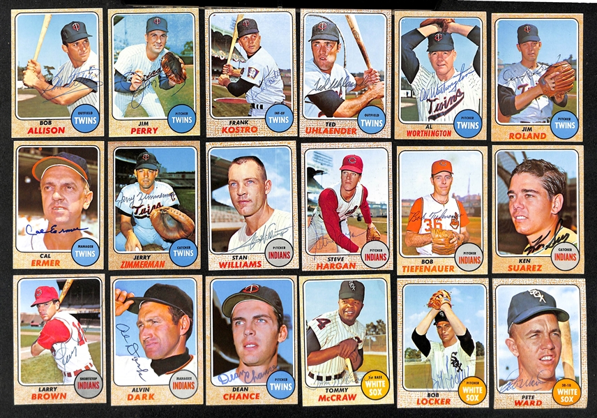 Lot of (43) Signed 1968 Topps Baseball Cards w. Colavito, Williams, Jenkins, (2) Oliva, and Wilhelm, + (JSA Auction Letter) 