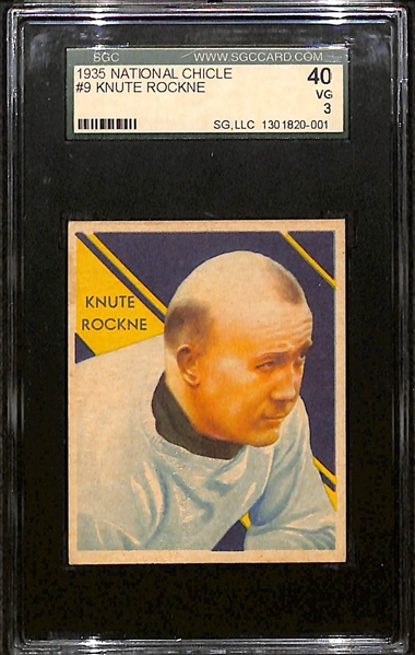 1935 National Chicle Knute Rockne #9 (HOF) Rookie Card (Notre Dame) Graded SGC 3