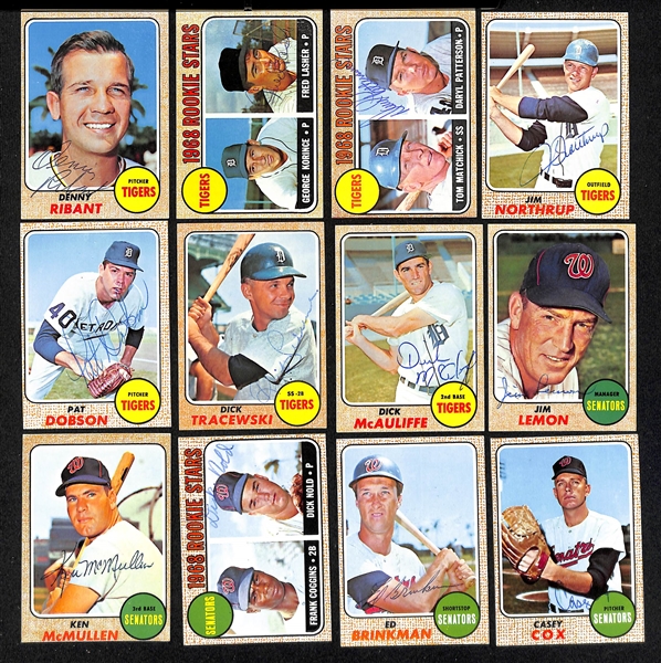 Lot of (26) Signed 1968 Topps Senators and Tigers Cards w. Stanley, Bosman, and Hansen, + (JSA Auction Letter)