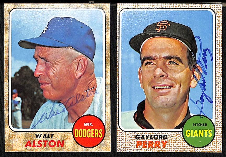 Lot of (39) Signed 1968 Topps Giants, Dodgers, and Astros Cards w. Alston and Perry, + (JSA Auction Letter)