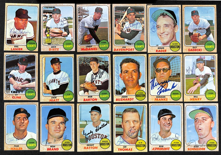 Lot of (39) Signed 1968 Topps Giants, Dodgers, and Astros Cards w. Alston and Perry, + (JSA Auction Letter)