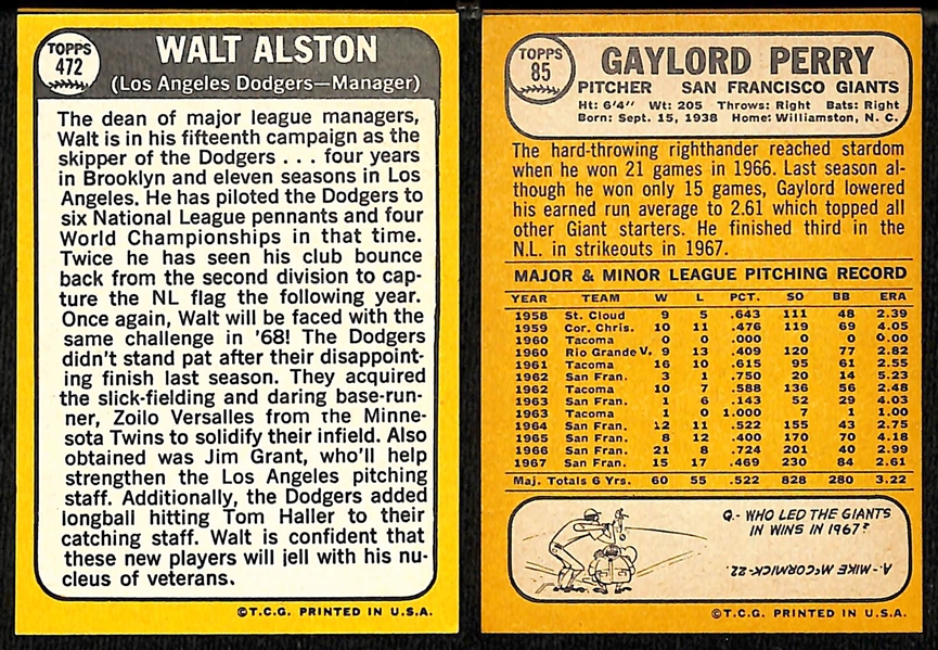 Lot of (39) Signed 1968 Topps Giants, Dodgers, and Astros Cards w. Alston and Perry, + (JSA Auction Letter)