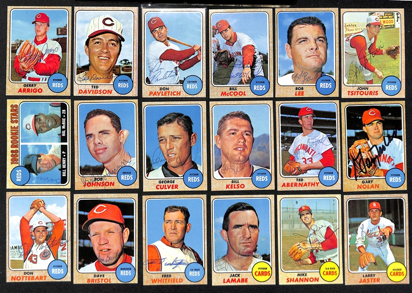 Lot of (40) Signed 1968 Topps Cardinals and Braves Cards w. McCarver, Alou, Francona, and Pappas, + (JSA Auction Letter)