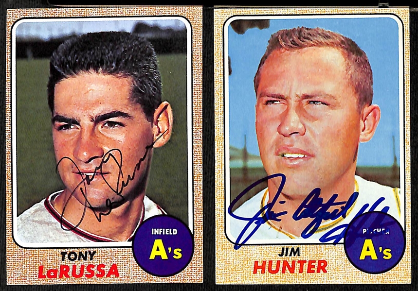 Lot of (34) Signed 1968 Topps A's and Angels Cards w. LaRussa, Hunter, Rigney, Cardenal, and Johnstone, + (JSA Auction Letter)  