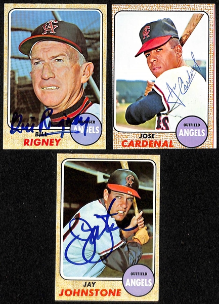 Lot of (34) Signed 1968 Topps A's and Angels Cards w. LaRussa, Hunter, Rigney, Cardenal, and Johnstone, + (JSA Auction Letter)  