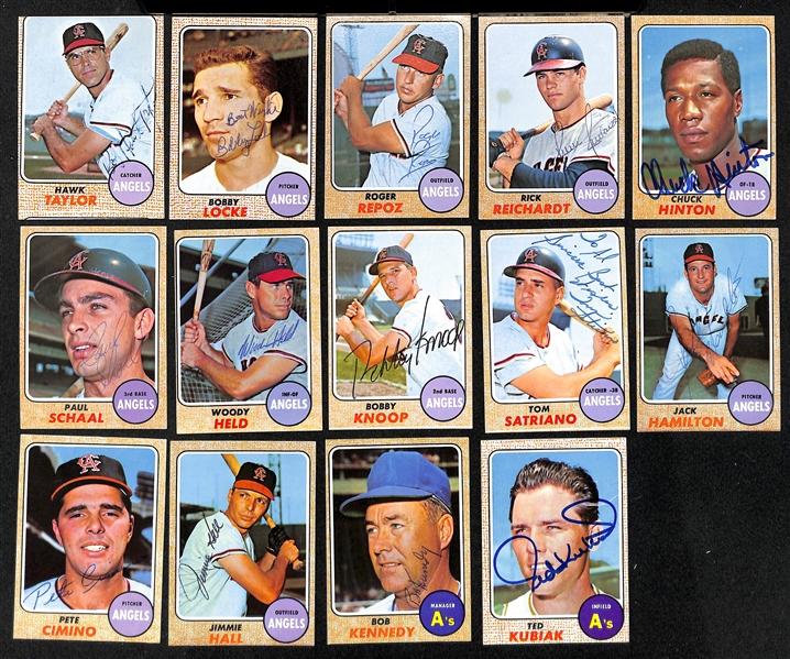 Lot of (34) Signed 1968 Topps A's and Angels Cards w. LaRussa, Hunter, Rigney, Cardenal, and Johnstone, + (JSA Auction Letter)  