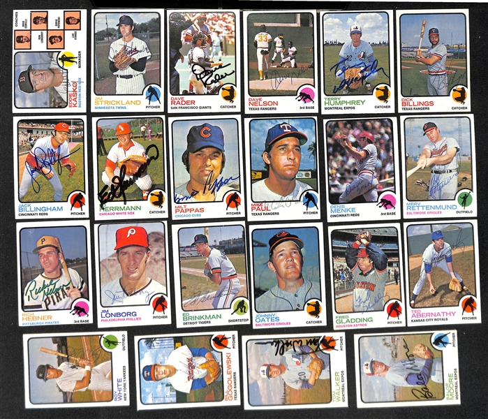 Lot of (93) Signed 1973 Topps Baseball Cards w. (2) Williams, Marichal, Jenkins, Oliva, and Alou, + (JSA Auction Letter) 